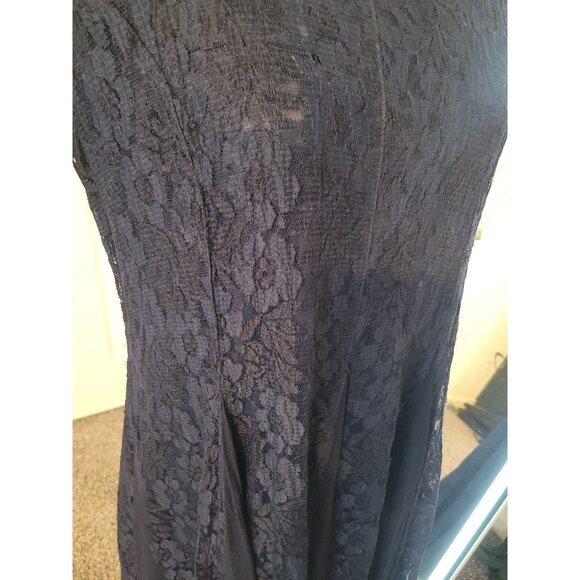 VTG Nostalgia Chiffon Lace Blue Sheer Overlay Maxi Dress Sz L Ethereal Witchcore - Picture 10 of 13